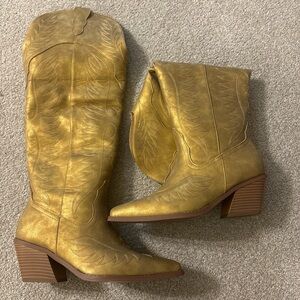 ASOS Gold Heeled Boots wide calf